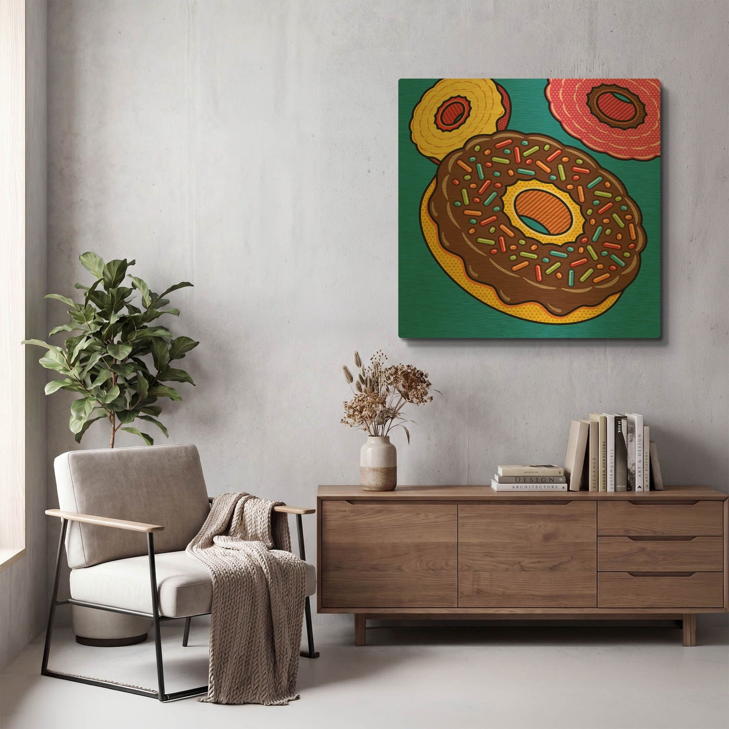 'Doughnuts On Blue' By Ron Magnes Gold Metal Wall Art