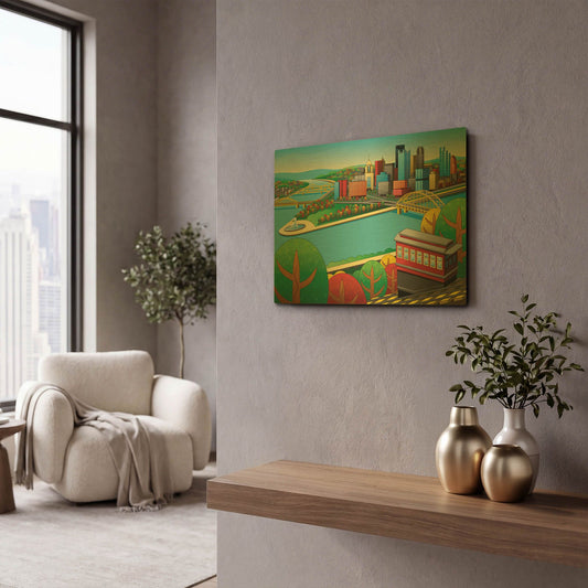'Pittsburgh Incline Autumn' By Ron Magnes Gold Metal Wall Art