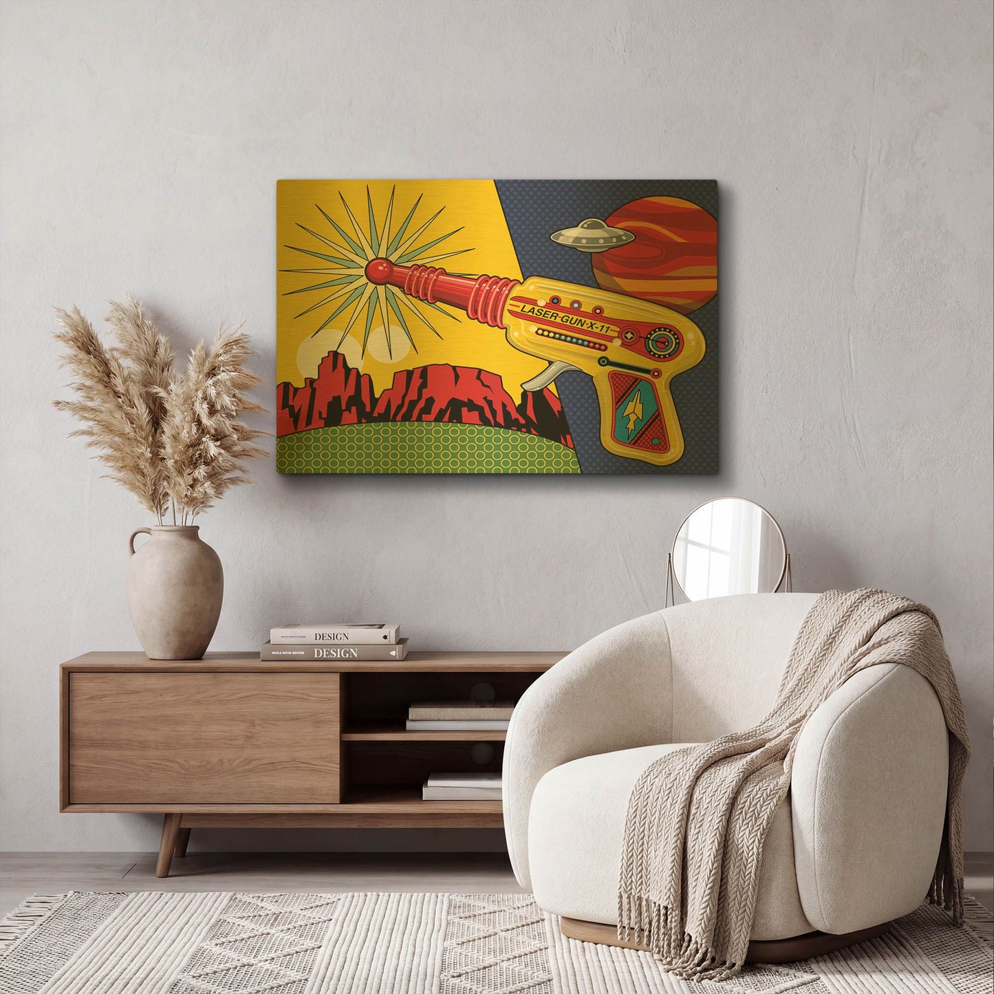 'Vintage Toy Laser Gun' By Ron Magnes Gold Metal Wall Art