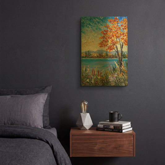 'Autumn Lake' By Sharon Mark Gold Metal Wall Art