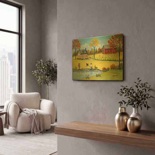 'Sheep and Ducks' By Sharon Mark Gold Metal Wall Art