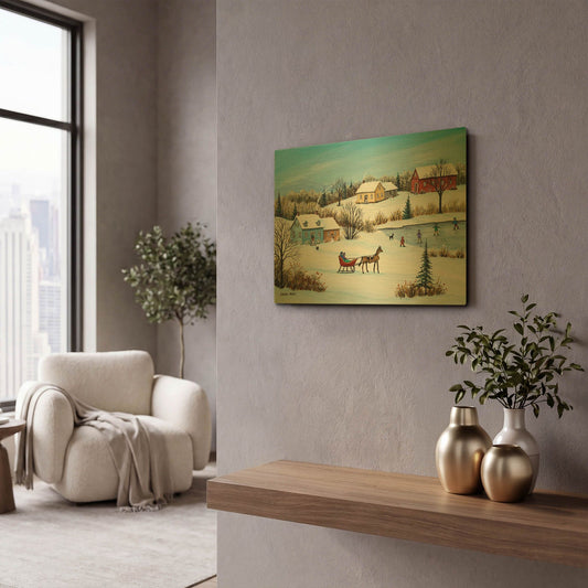 'Time for a Sleigh Ride' By Sharon Mark Gold Metal Wall Art