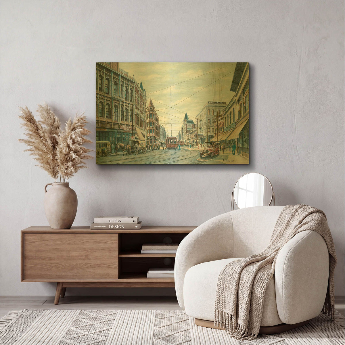 'Looking South On Spring St., Ca. 1909' By Stanton Manolakas Gold Metal Wall Art