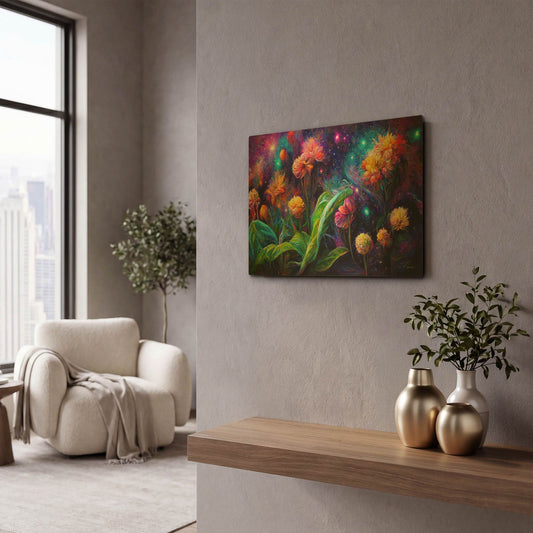 'Flowers in the Universe Color Burst 2' By Tanya Mavric Gold Metal Wall Art