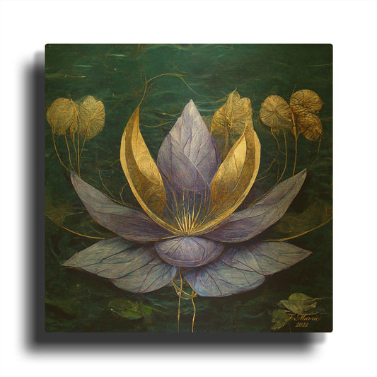 'Golden Blue Lotus' By Tanya Mavric Gold Metal Wall Art