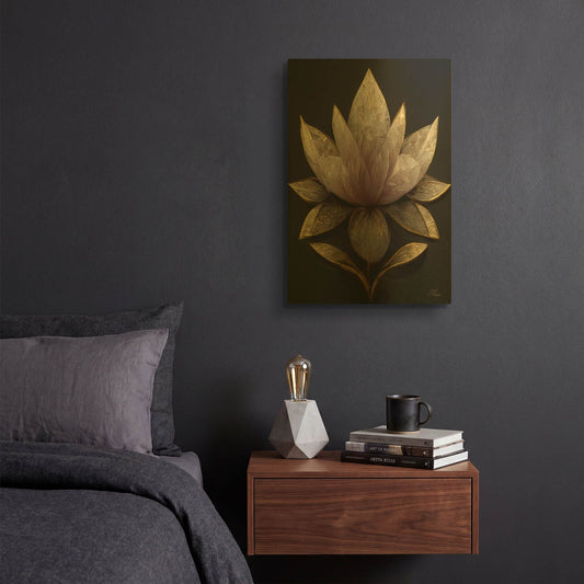 'Golden Leaf Lotus' By Tanya Mavric Gold Metal Wall Art