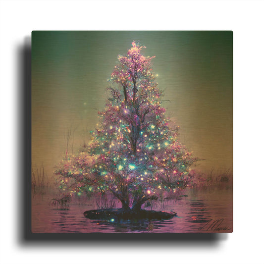 'Christmas on the Lake' By Tanya Mavric Gold Metal Wall Art