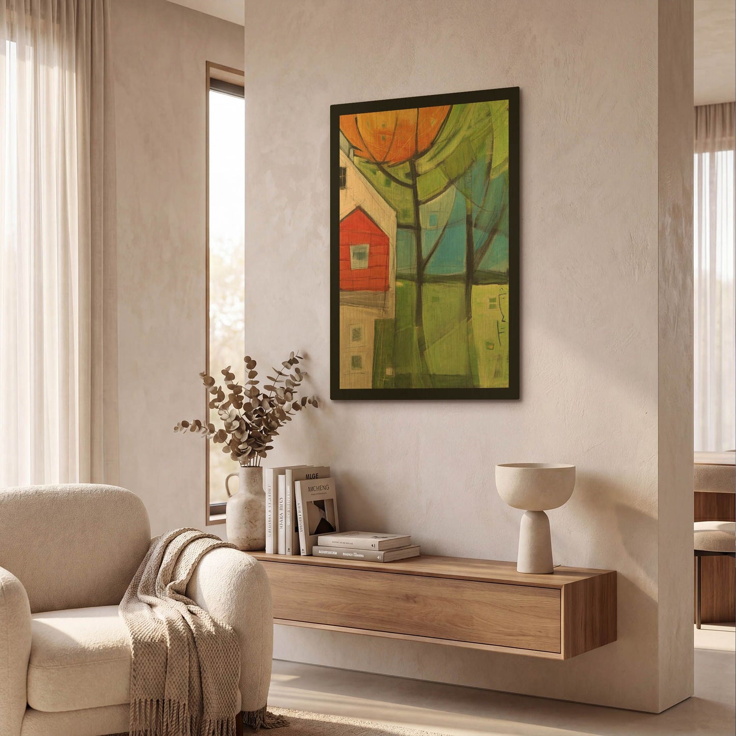 'House In Trees' By Tim Nyberg Gold Metal Wall Art