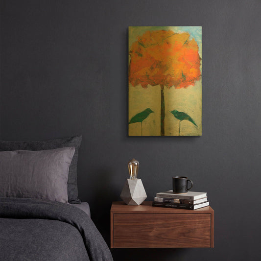 'Birds And Maple' By Tim Nyberg Gold Metal Wall Art