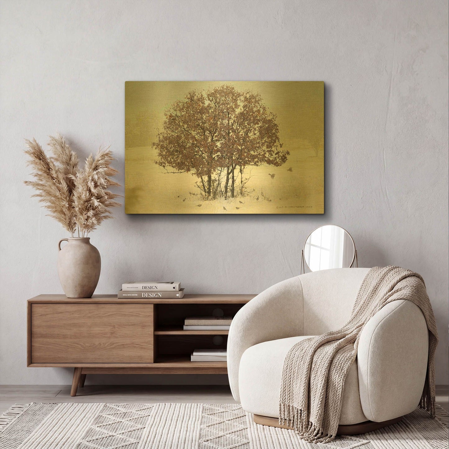 'Juncos And Oak' By Chris Vest Gold Metal Wall Art