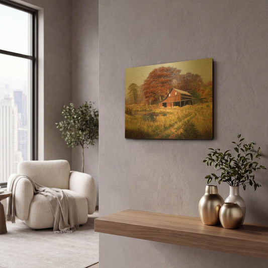 'Red Barn' By Bill Makinson Gold Metal Wall Art