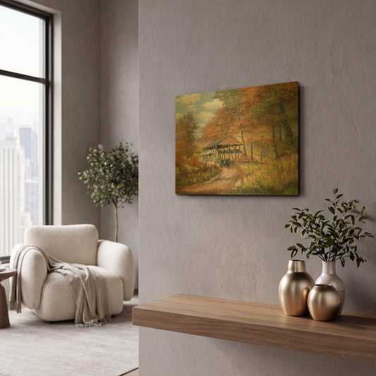'Covered Bridge' By Bill Makinson Gold Metal Wall Art