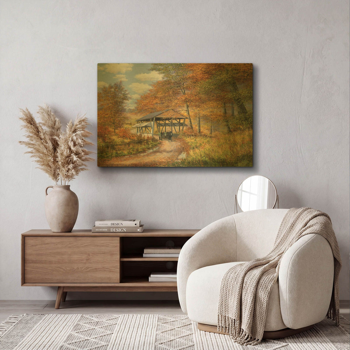 'Covered Bridge' By Bill Makinson Gold Metal Wall Art