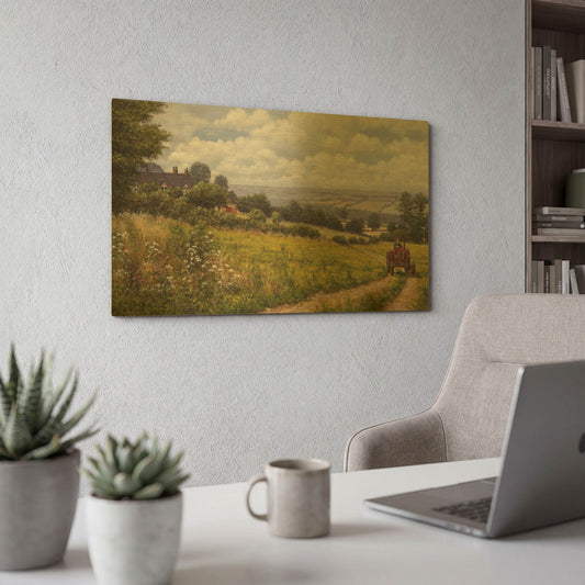 'Tractor At Little Eaton' By Bill Makinson Gold Metal Wall Art