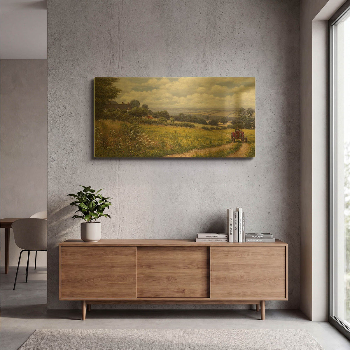 'Tractor At Little Eaton' By Bill Makinson Gold Metal Wall Art