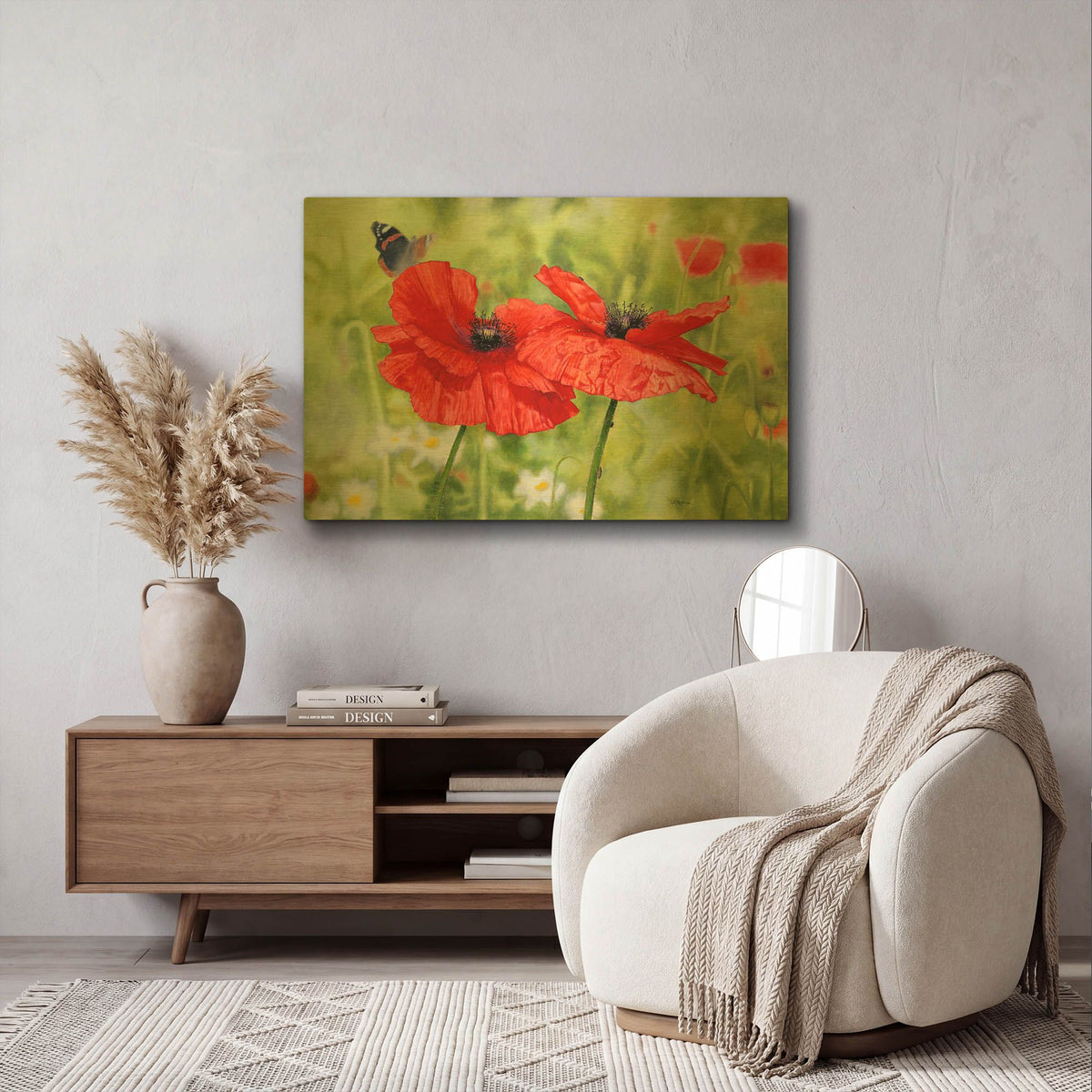 'Poppies And Butterfly' By Bill Makinson Gold Metal Wall Art