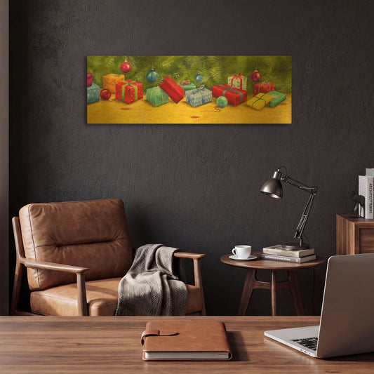 'Christmas Border 1' By Janet Pidoux Gold Metal Wall Art