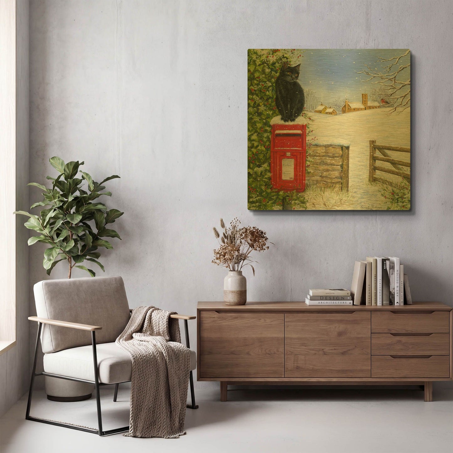 'Christmas Post Box' By Janet Pidoux Gold Metal Wall Art