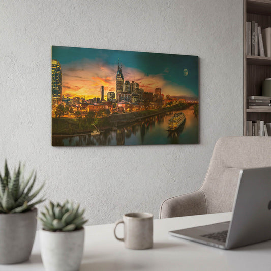 'Moon Over Nashville' By Jonathan Ross Gold Metal Wall Art