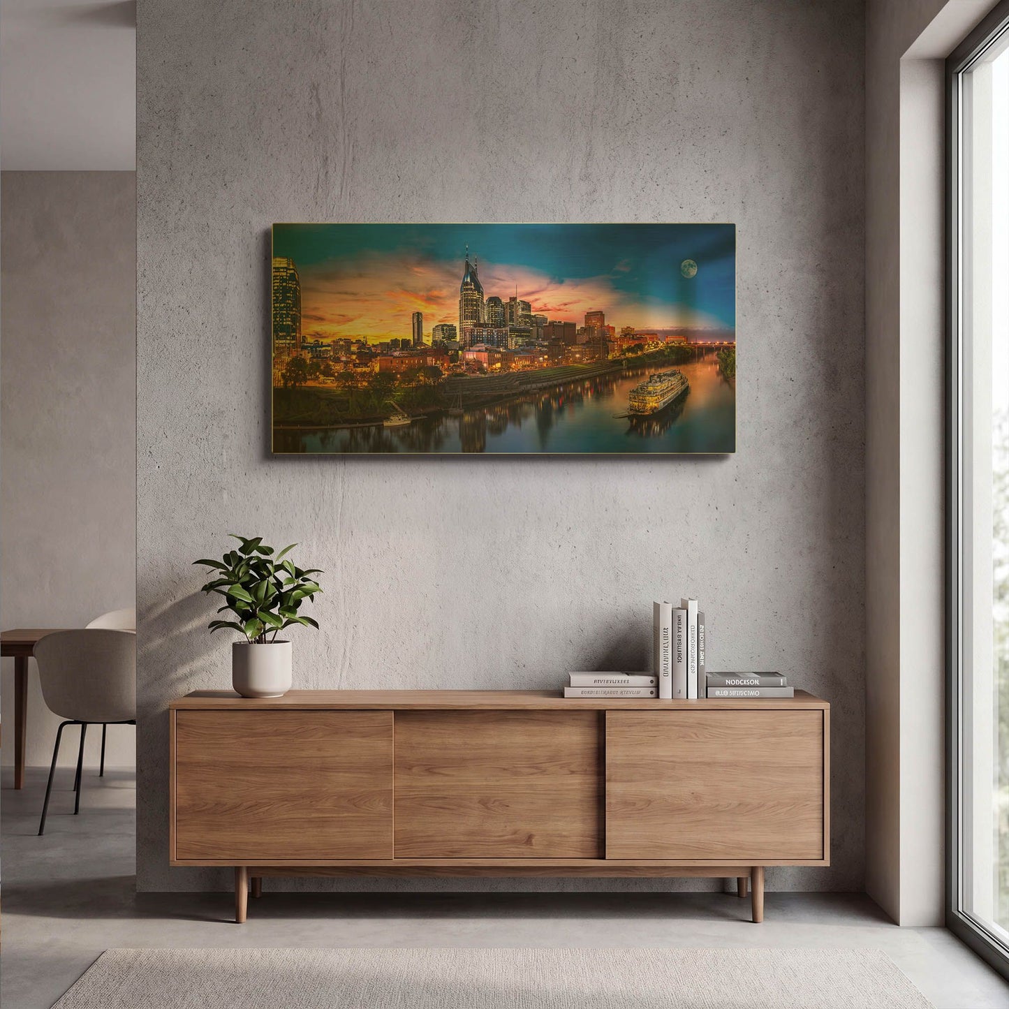 'Moon Over Nashville' By Jonathan Ross Gold Metal Wall Art