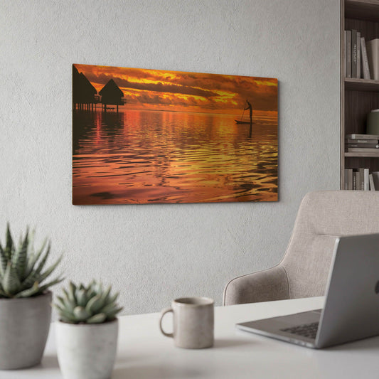 'Paddling Into The Sunset' By Jonathan Ross Gold Metal Wall Art