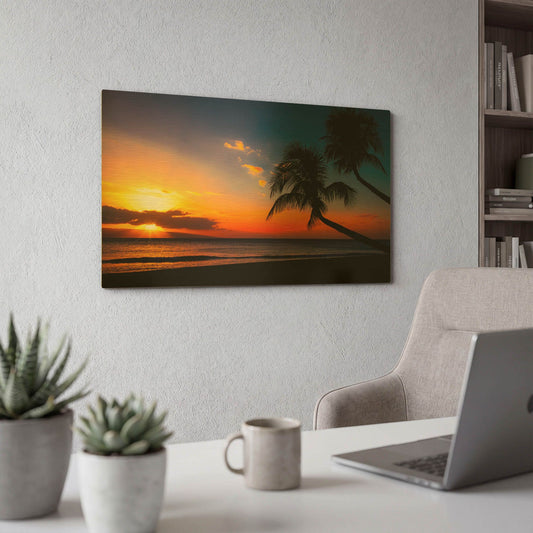 'Palm Trees Sunset' By Jonathan Ross Gold Metal Wall Art