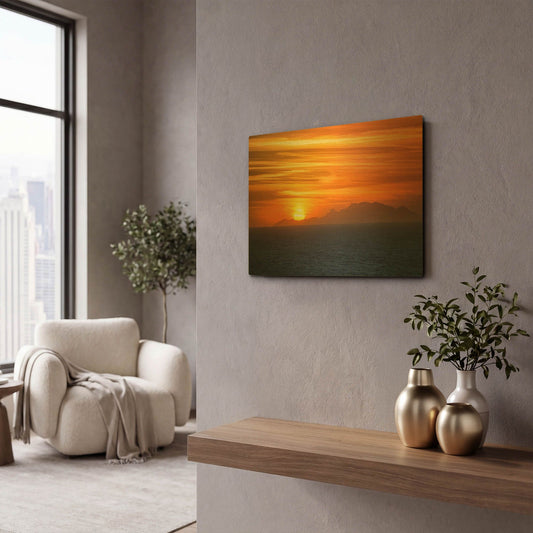 'Sunset Over The Caribbean' By Jonathan Ross Gold Metal Wall Art