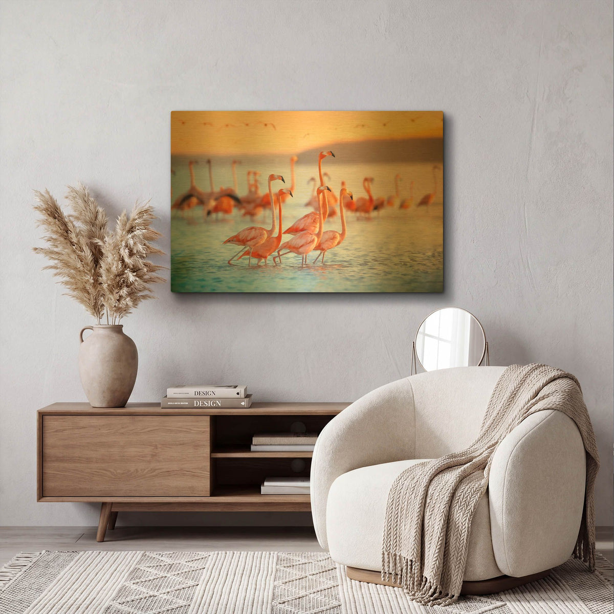 'Wading Flamingos' By Jonathan Ross Gold Metal Wall Art