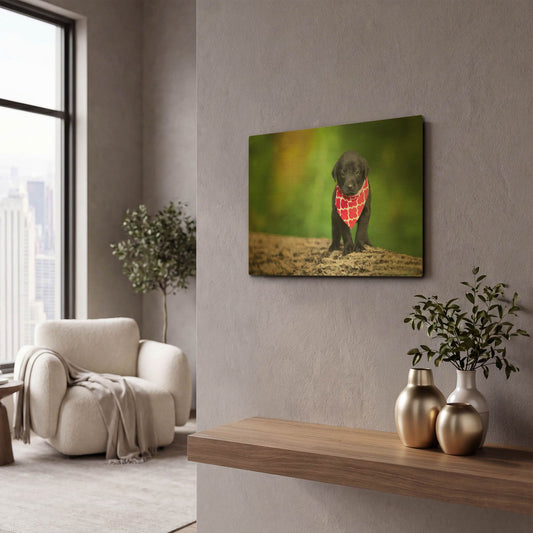 'Black Lab Pup 4' By Jonathan Ross Gold Metal Wall Art