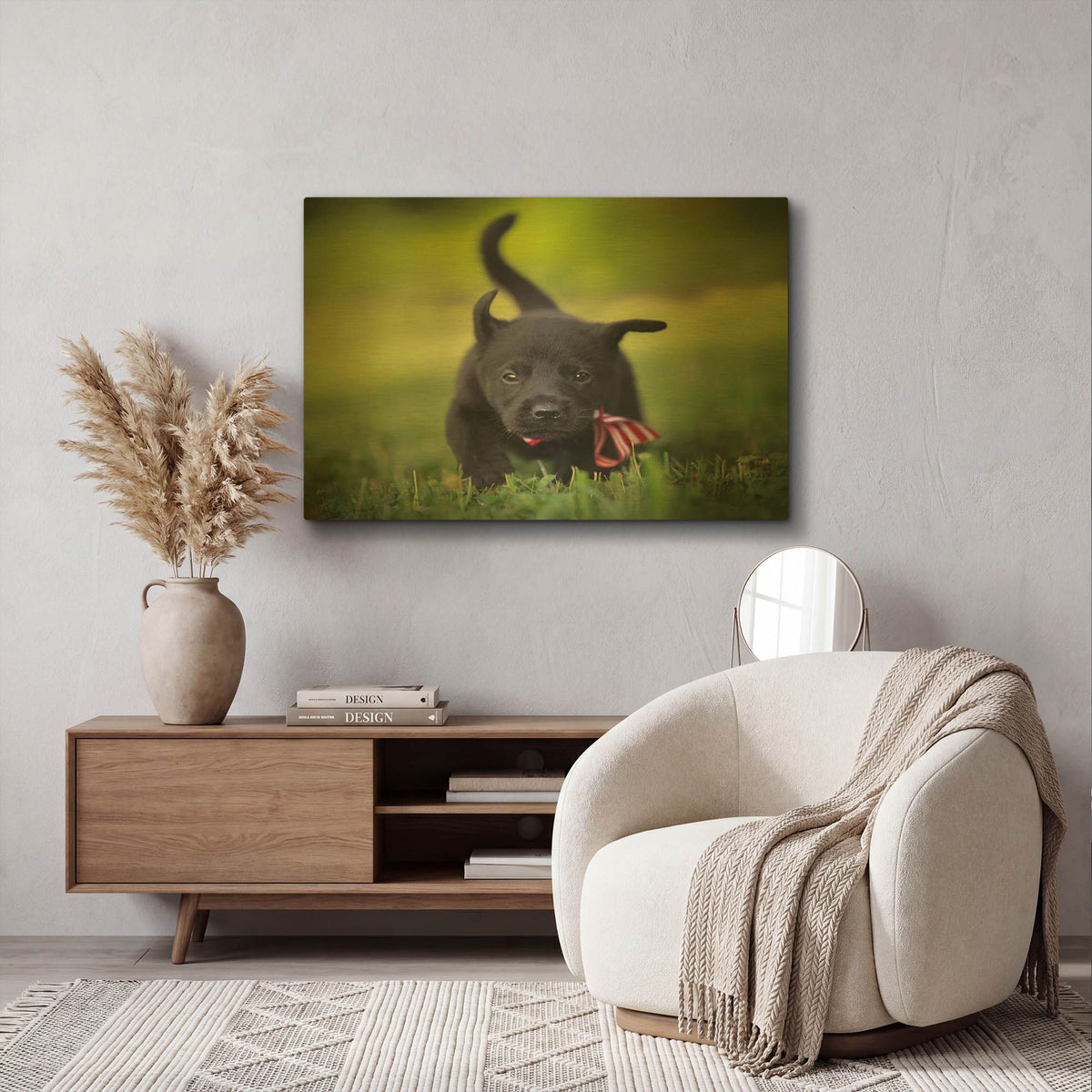 'Black Lab Pup 11' By Jonathan Ross Gold Metal Wall Art