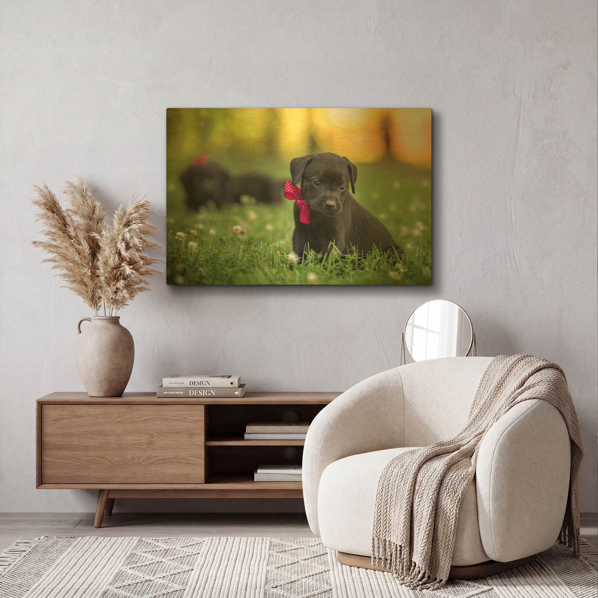 'Black Lab Pup 13' By Jonathan Ross Gold Metal Wall Art