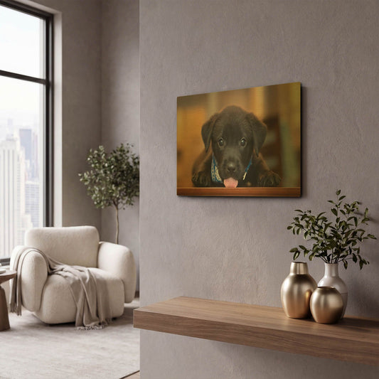 'Black Lab Pup 14' By Jonathan Ross Gold Metal Wall Art