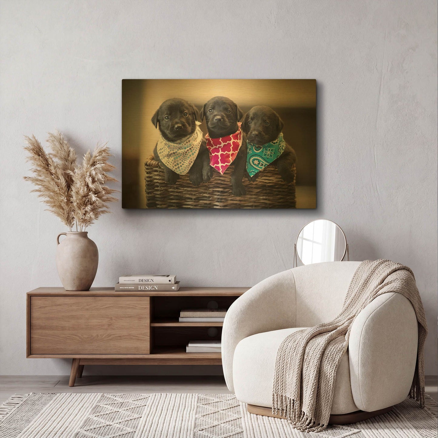 'Black Lab Pups 2' By Jonathan Ross Gold Metal Wall Art