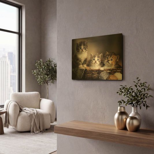 'Three Kittens' By Jonathan Ross Gold Metal Wall Art