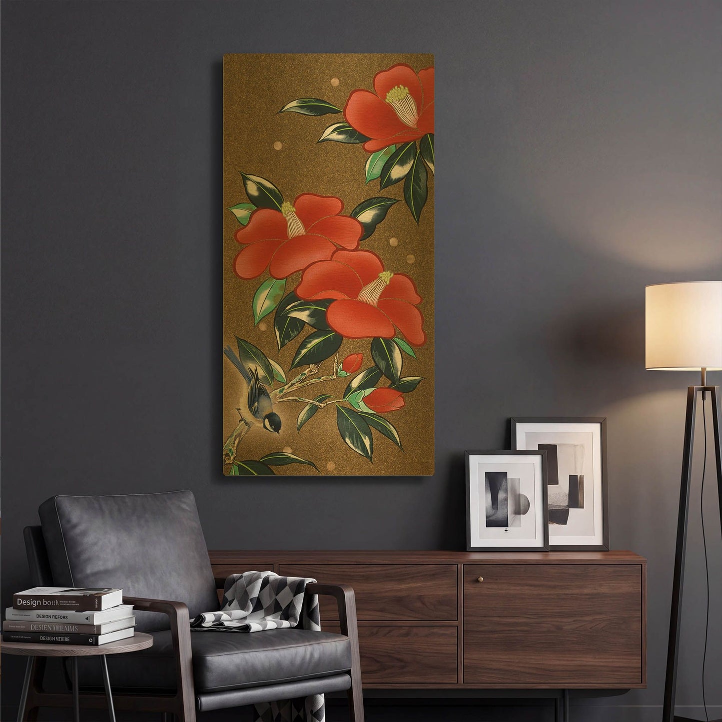 'Camellia L' By Zigen Tanabe Gold Metal Wall Art