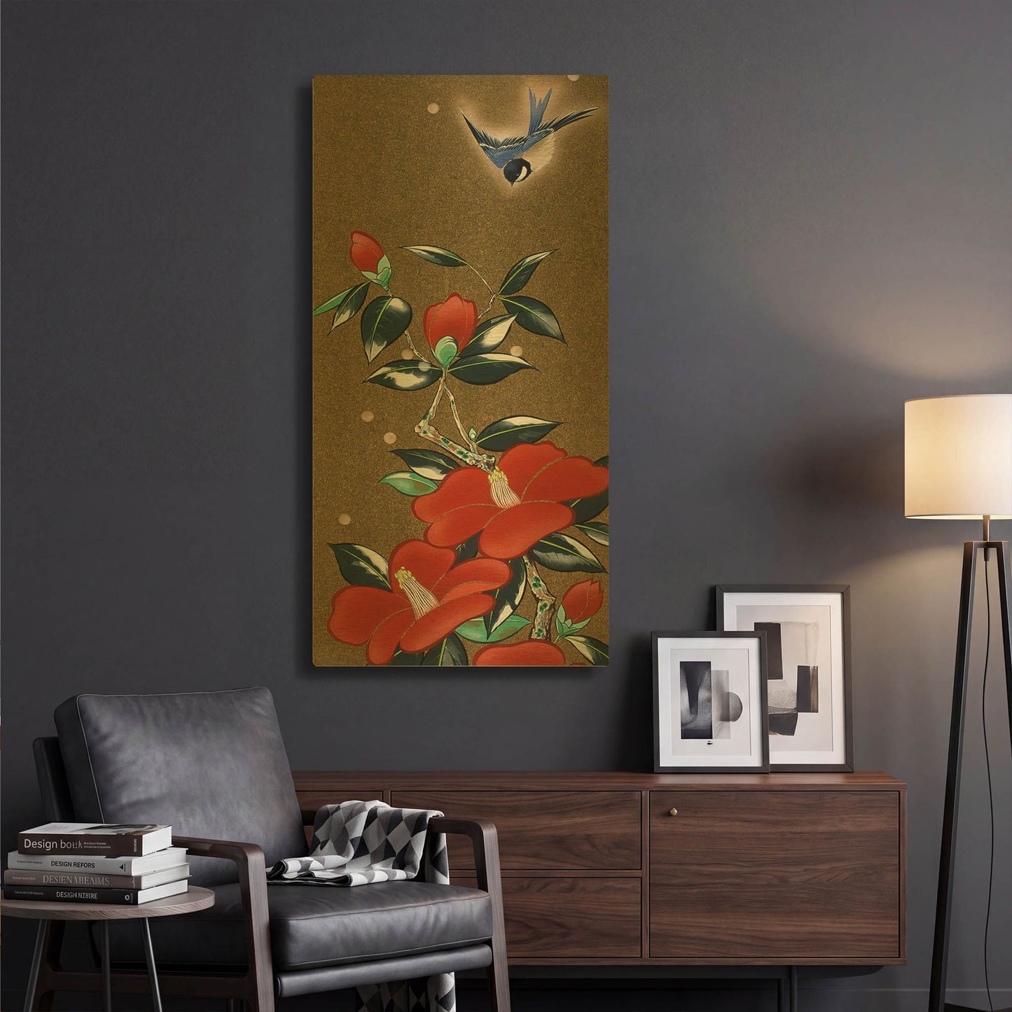 'Camellia R' By Zigen Tanabe Gold Metal Wall Art