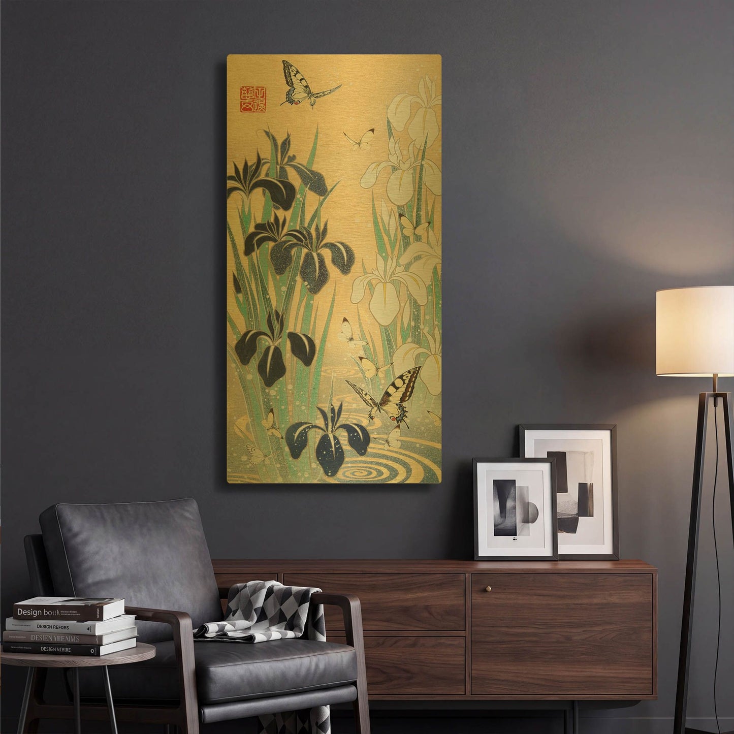 'Iris and Butterfly' By Zigen Tanabe Gold Metal Wall Art