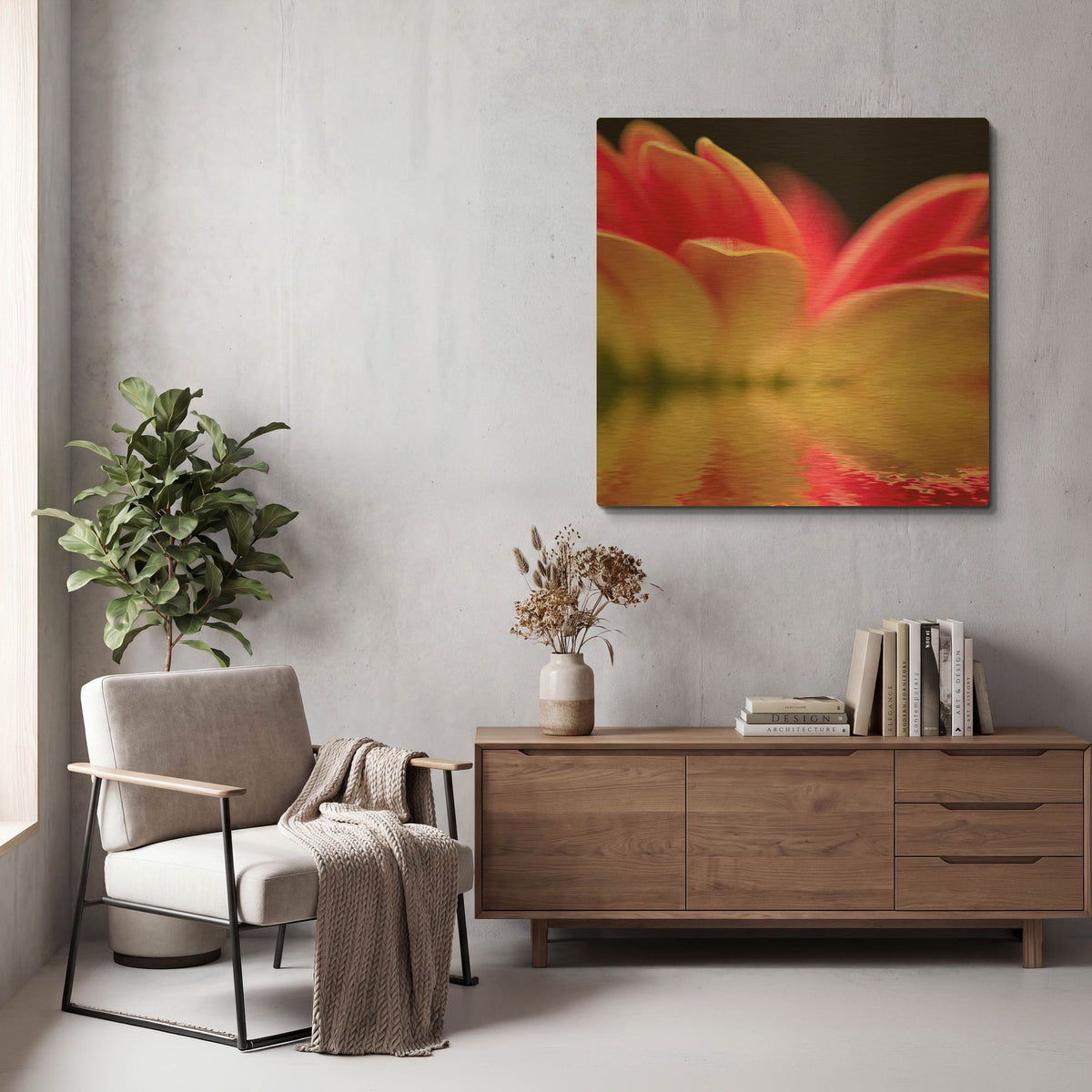'Gerbera Daisy Reflection' By Pamela Plummer Gold Metal Wall Art