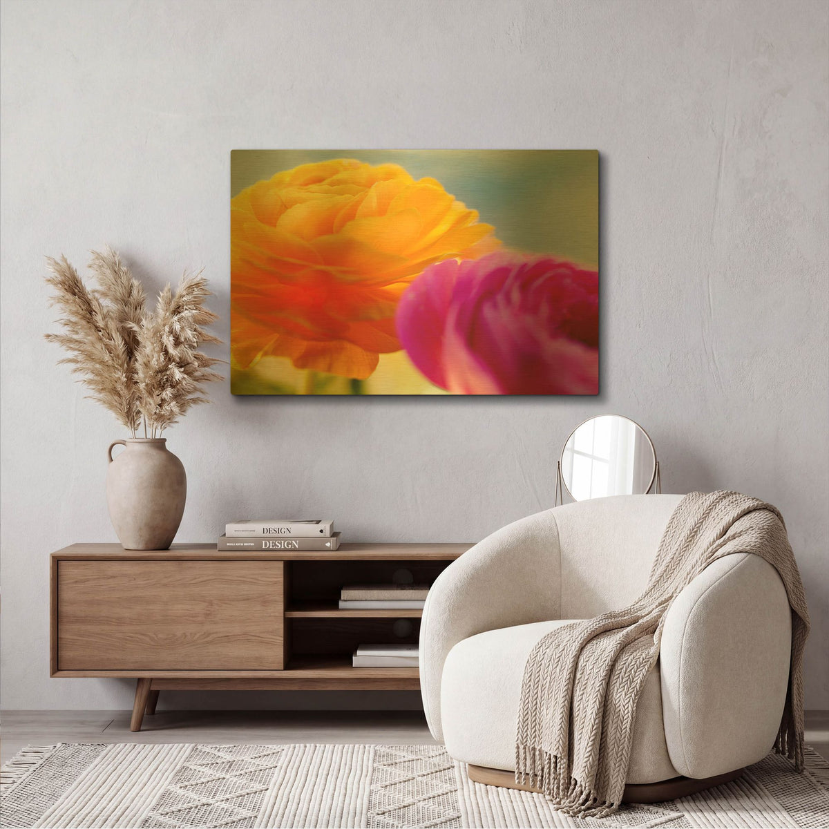 'Ranunculus In Orange And Pink' By Pamela Plummer Gold Metal Wall Art