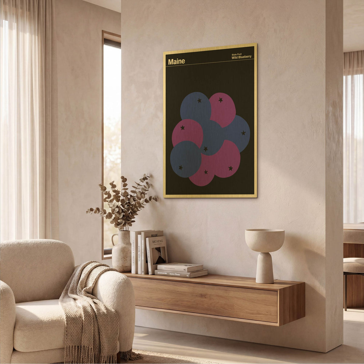 'State Posters ME' By Print Collection Gold Metal Wall Art