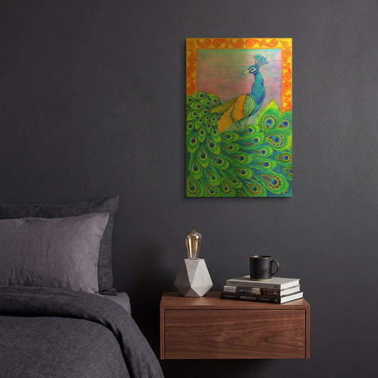 'Pretty Peacock' By Rebecca Wang Art Gold Metal Wall Art