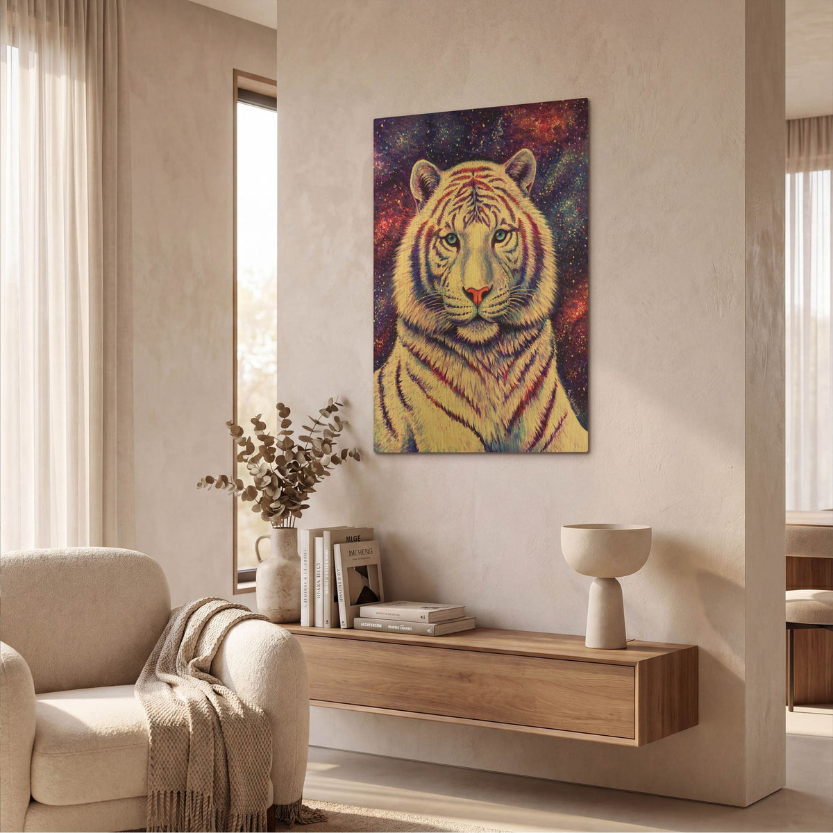 'Among the Stars-Cosmic White Tiger' By Rebecca Wang Art Gold Metal Wall Art