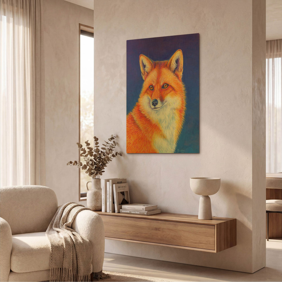 'Colorful Red Fox' By Rebecca Wang Art Gold Metal Wall Art