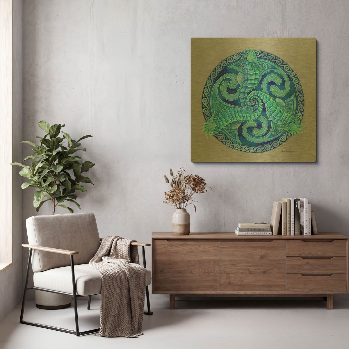 'Seahorse Triskele' By Rebecca Wang Art Gold Metal Wall Art