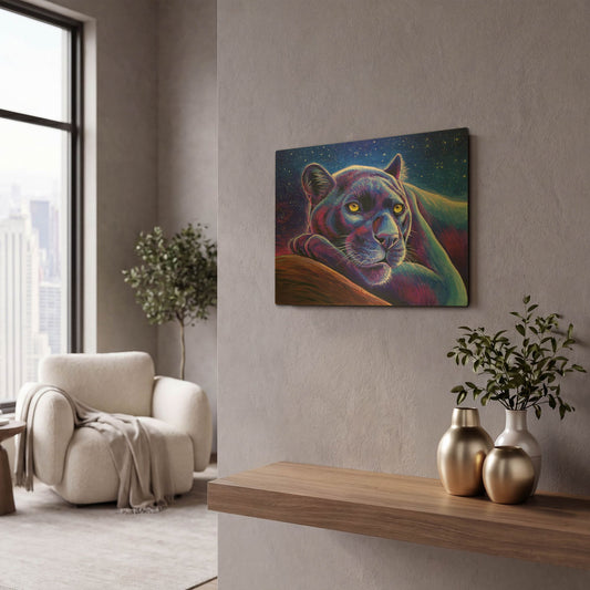 'Stargazing Colorful Black Leopard' By Rebecca Wang Art Gold Metal Wall Art