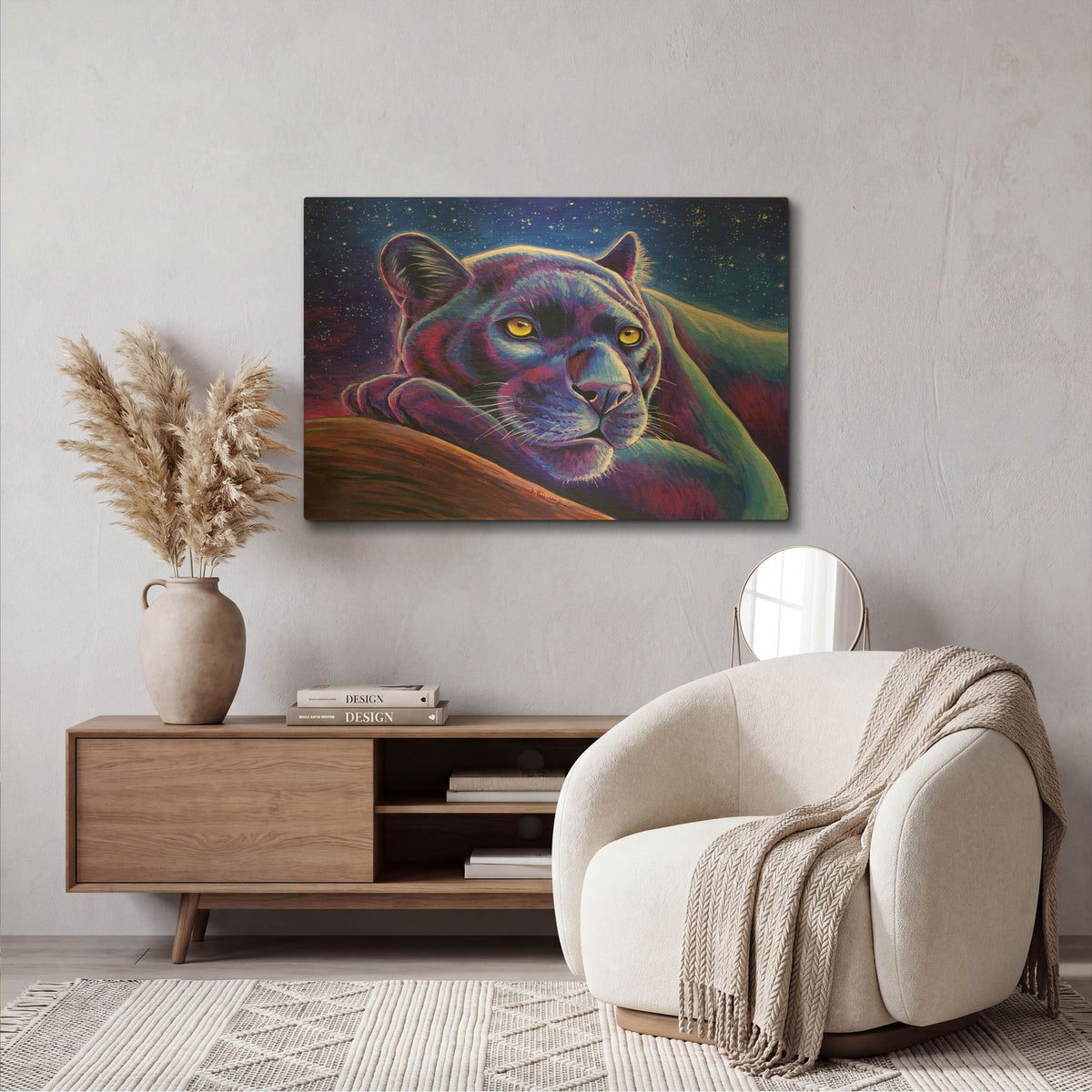 'Stargazing Colorful Black Leopard' By Rebecca Wang Art Gold Metal Wall Art