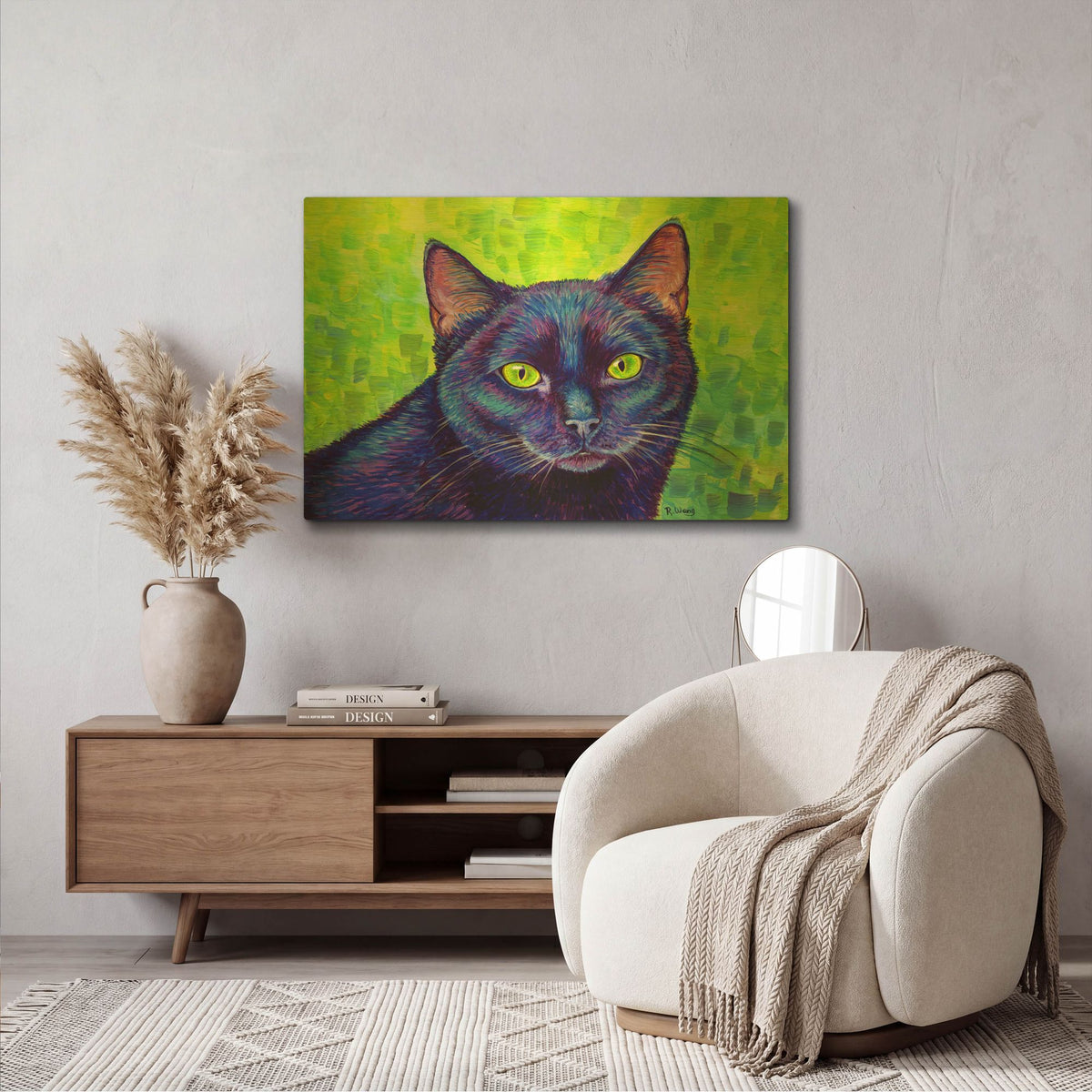 'Black Cat With Chartreuse Eyes' By Rebecca Wang Art Gold Metal Wall Art