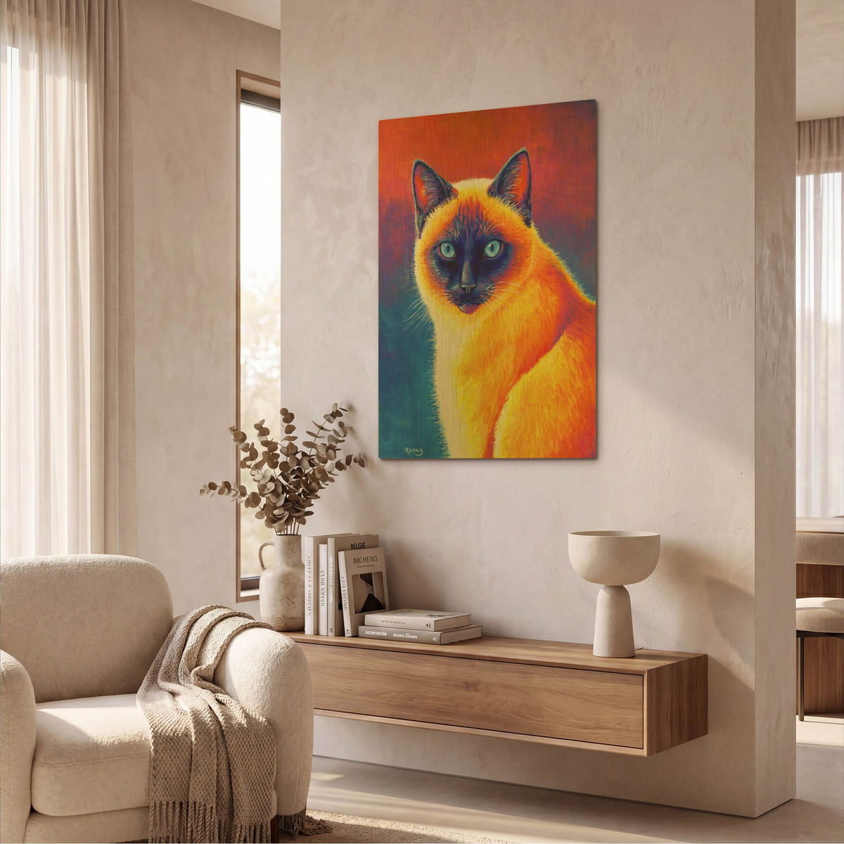 'Colorful Siamese Cat' By Rebecca Wang Art Gold Metal Wall Art
