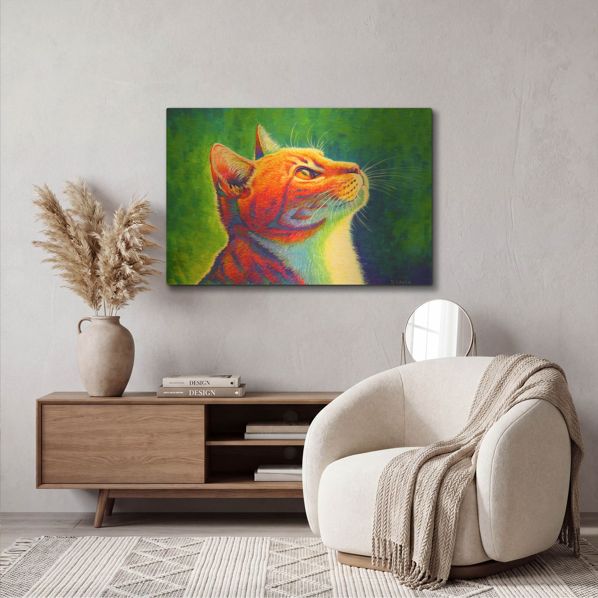 'Rainbow Cat' By Rebecca Wang Art Gold Metal Wall Art