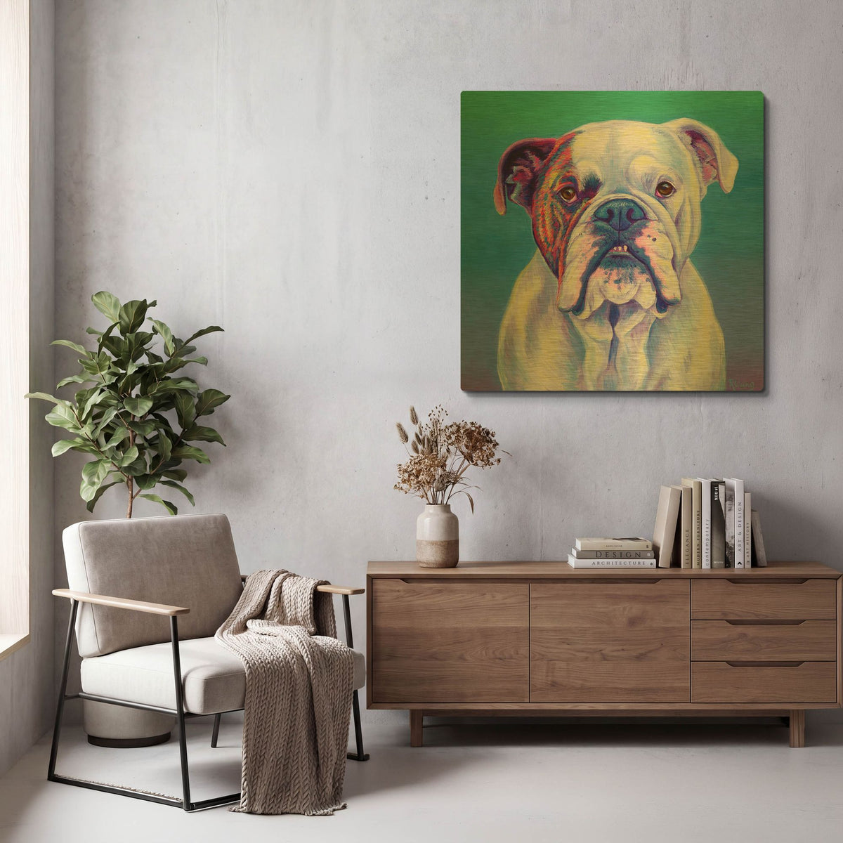 'Cute English Bulldog' By Rebecca Wang Art Gold Metal Wall Art